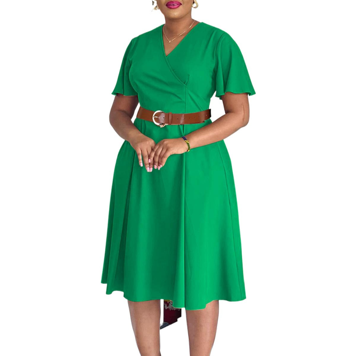 Women's Fashion Elegant Solid Color Flared Sleeves Dress