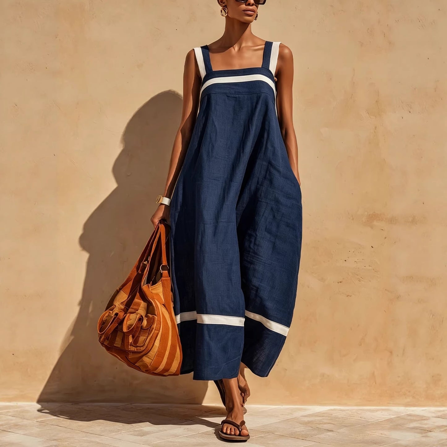 Women's Summer Sling Contrast Color Casual Fashion Jumpsuits