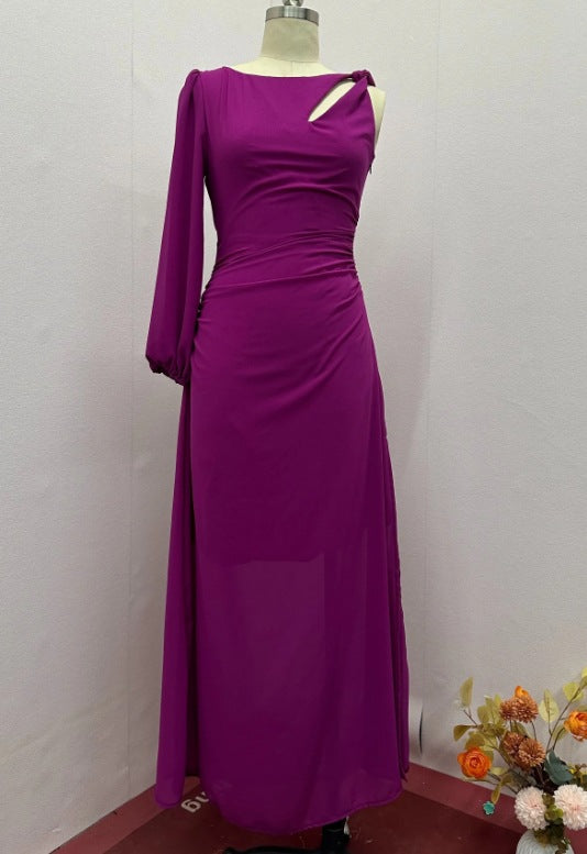 Solid Color Fashion Diagonal Collar Raglan Dresses