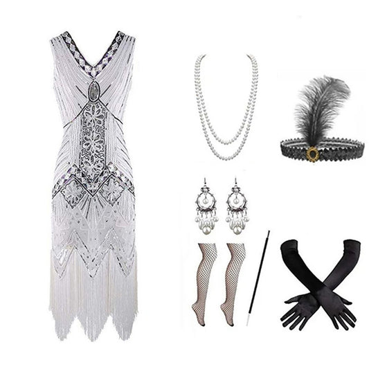 Women's Vintage Dress Than Beaded Sequins Tassel Evening Dresses