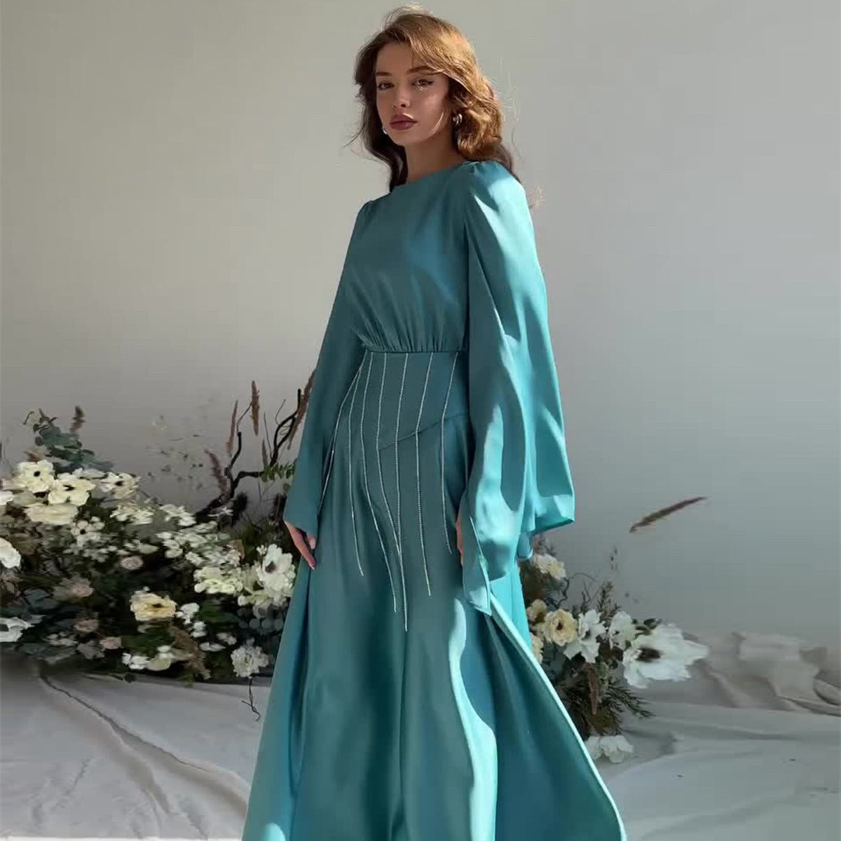 Autumn Diamond Slimming Flared Sleeves Large Dresses