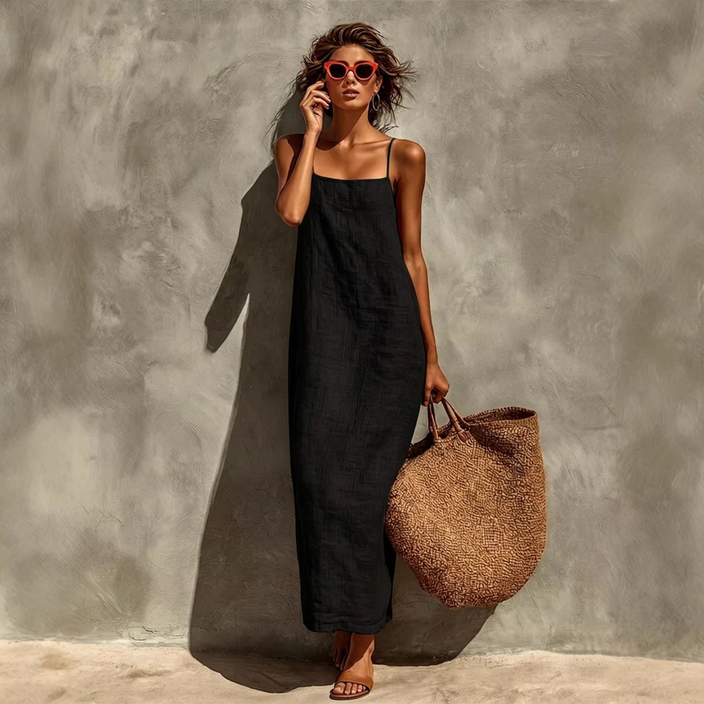 Women's Summer Solid Color Strap Fashion Comfort Casual Dress