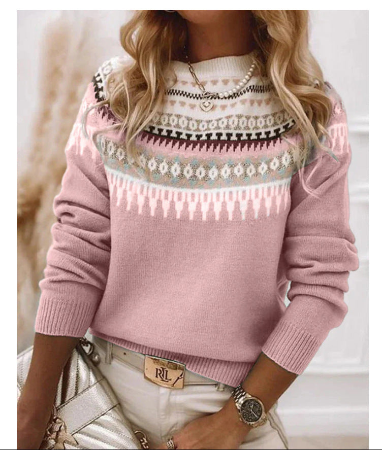 Women's Round Neck Multicolor Loose Fashion Pullover Sweater