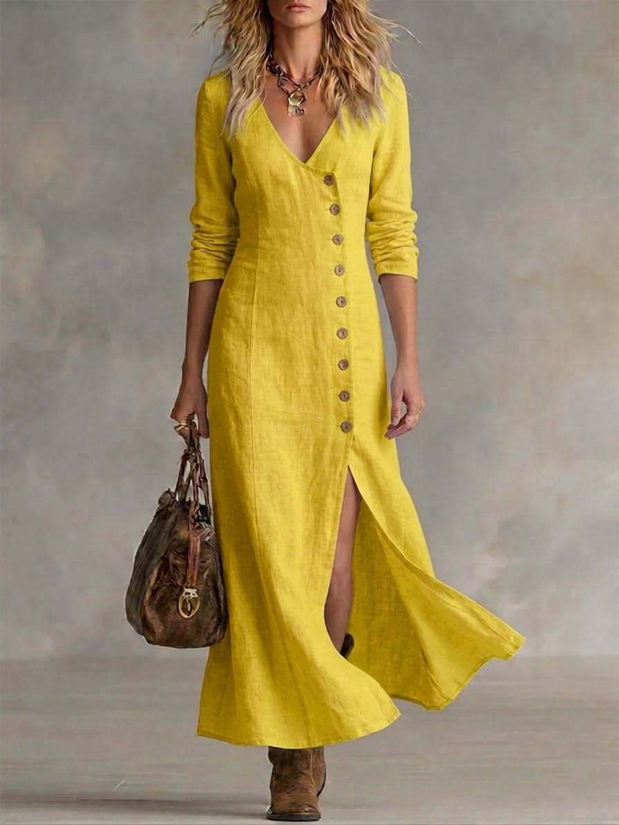 Women's Fashion Button Split Elegant Long Dress