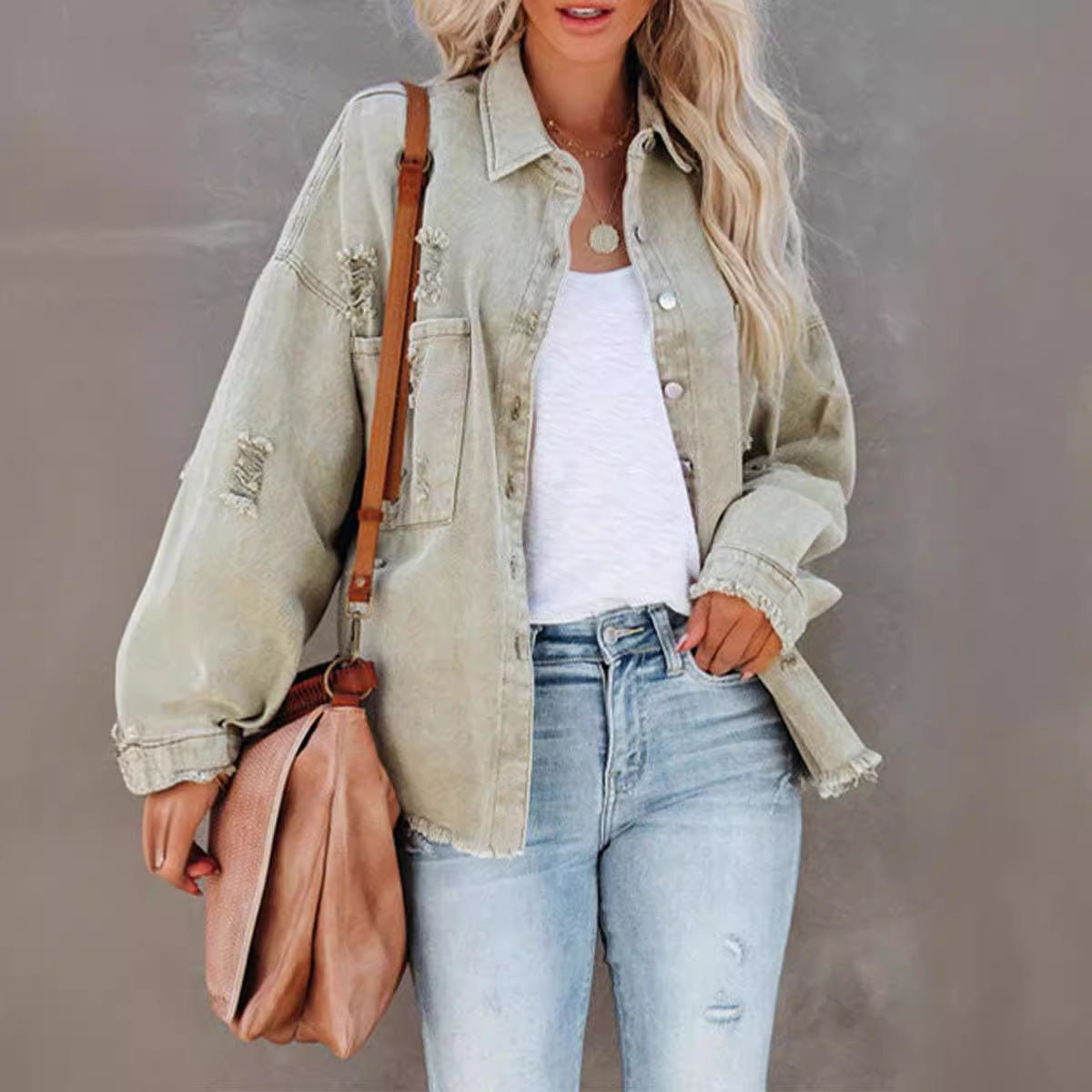Women's Denim Solid Color Loose Casual For Jackets
