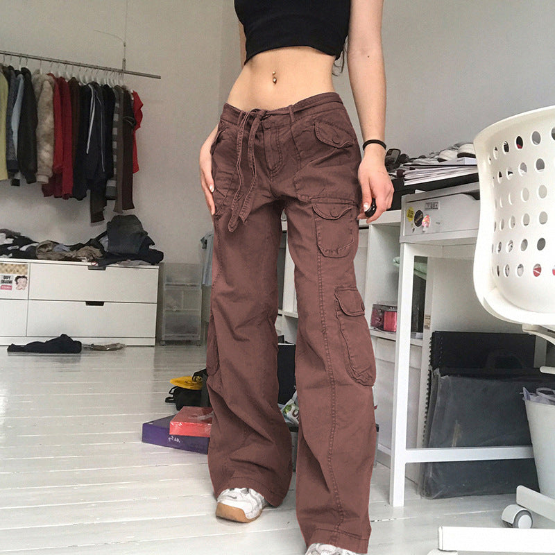 Low Waist Washed Gray Pocket Street Style Jeans