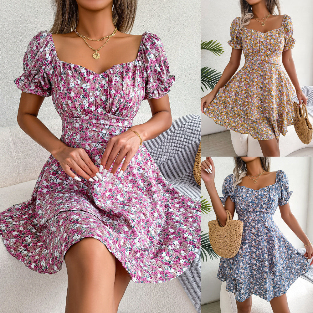 Charming Women's Elegant Floral Large Hem Dress