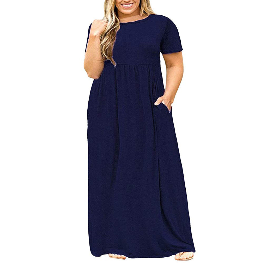 Women's Clothes Sleeve Round Neck Solid Color Dresses