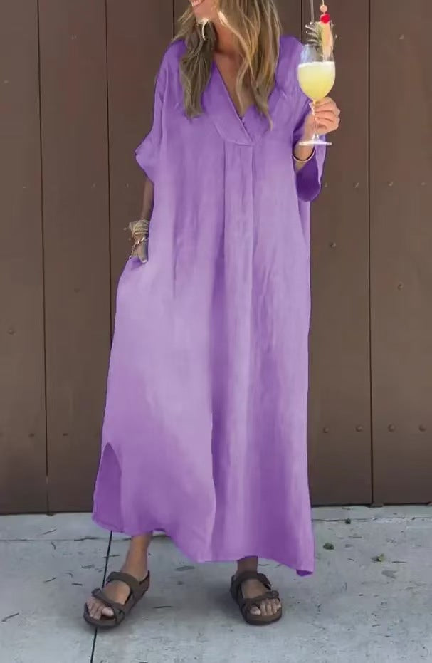 Comfortable Spring Cotton Casual Short-sleeved Long Dress
