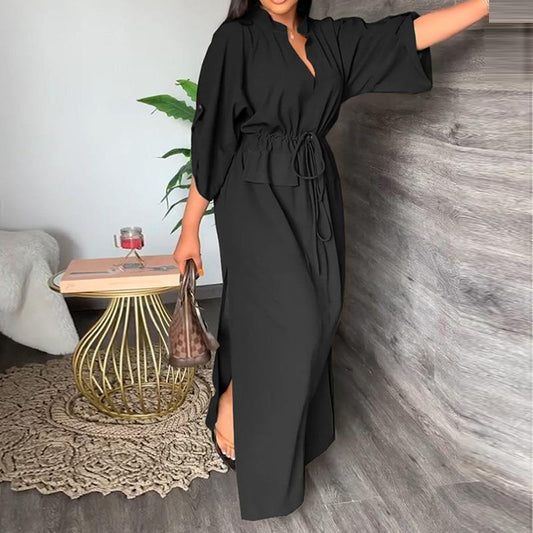 Women's Fashion Stand Collar Slit Maxi Dress Dresses