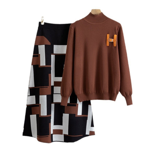 Women's Contrast Color Design Knitted Two-piece Set Suits