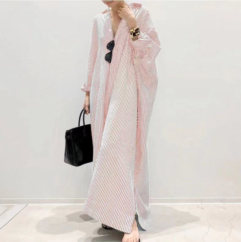 Cotton Linen Stripes Loose Temperament Commuting Dress
