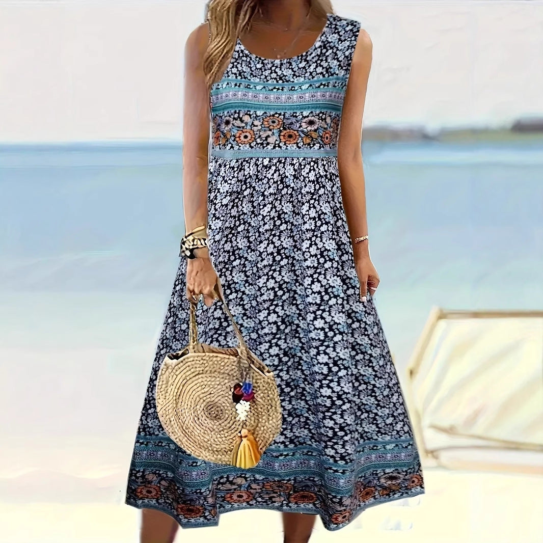 Classy Summer Sleeveless Pullover Printed Casual Dress