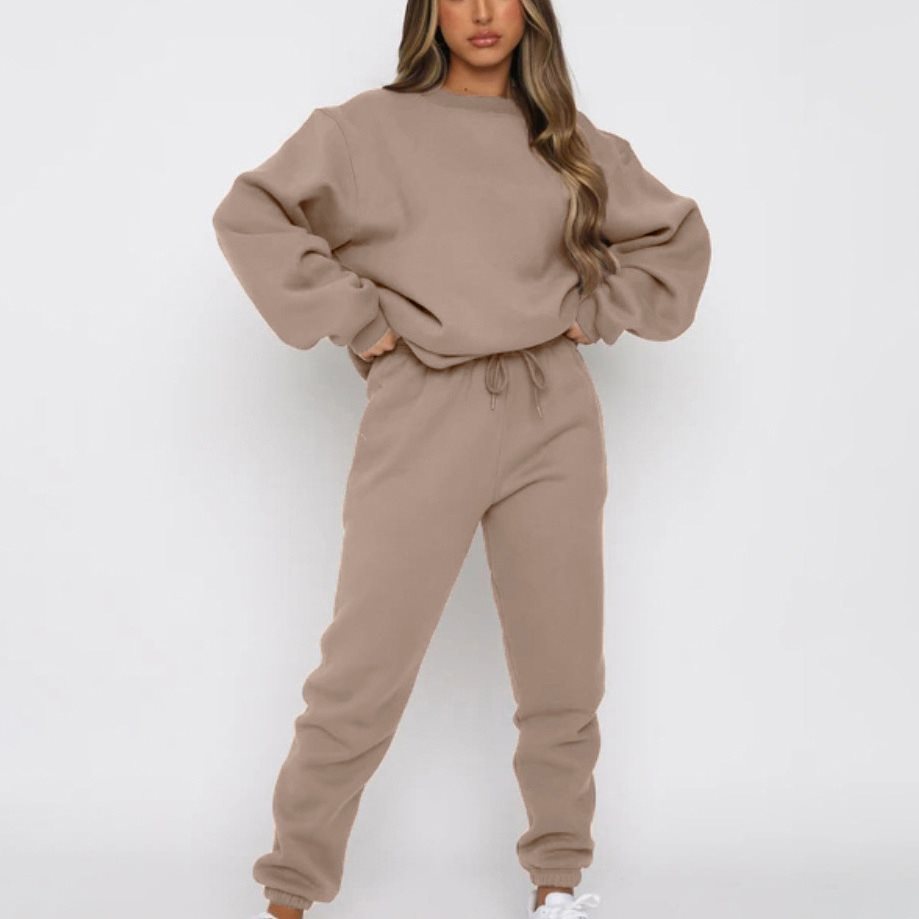 Women's Solid Color Round Neck Long-sleeved Pullover Trousers Suits