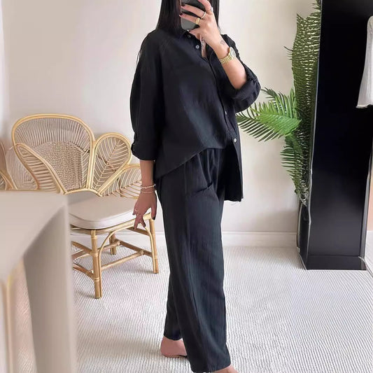 Women's Summer Set Cotton Linen Shirt Outfit Plus Size