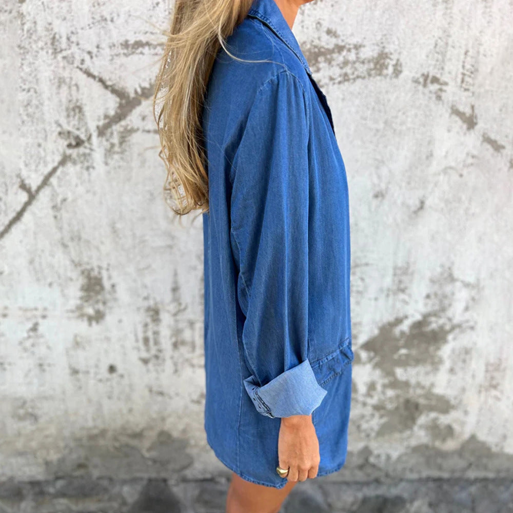 Women's Loose Pockets Solid Color Long Sleeves Coats