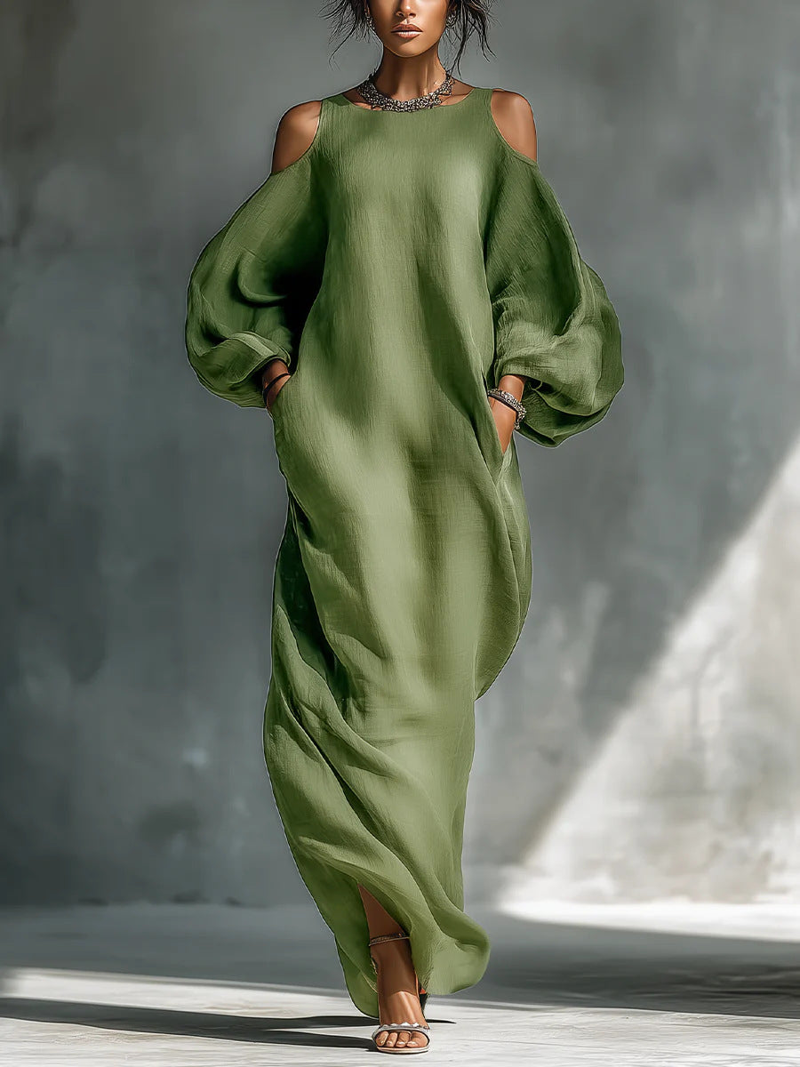 Women's Cotton Linen Casual Style Long Sleeve Dress
