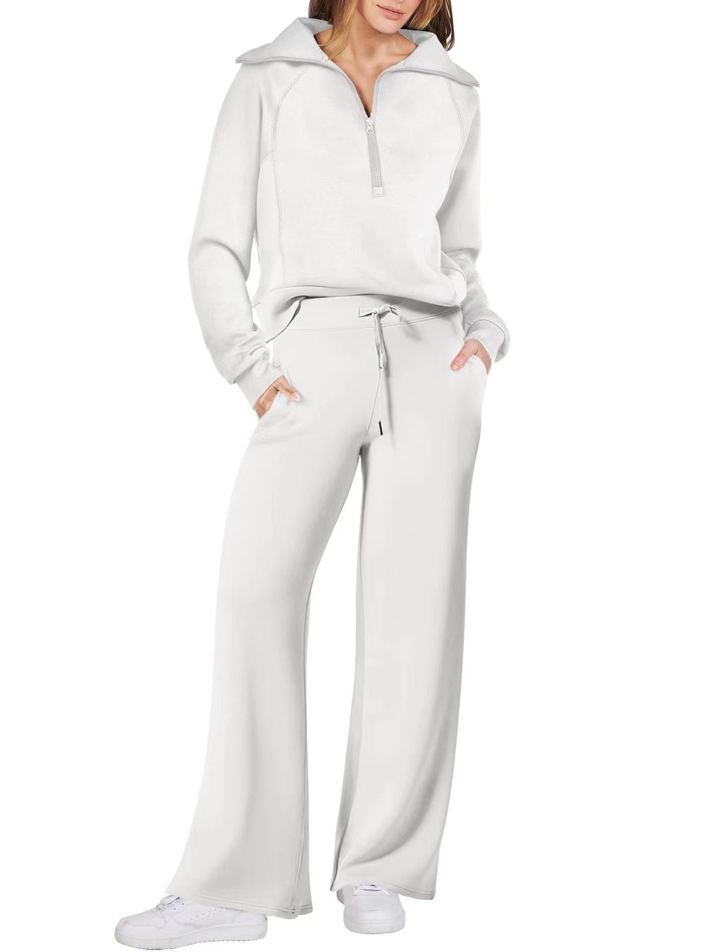 Women's Exercise Zipper Sweatshirt Wide Leg Pants