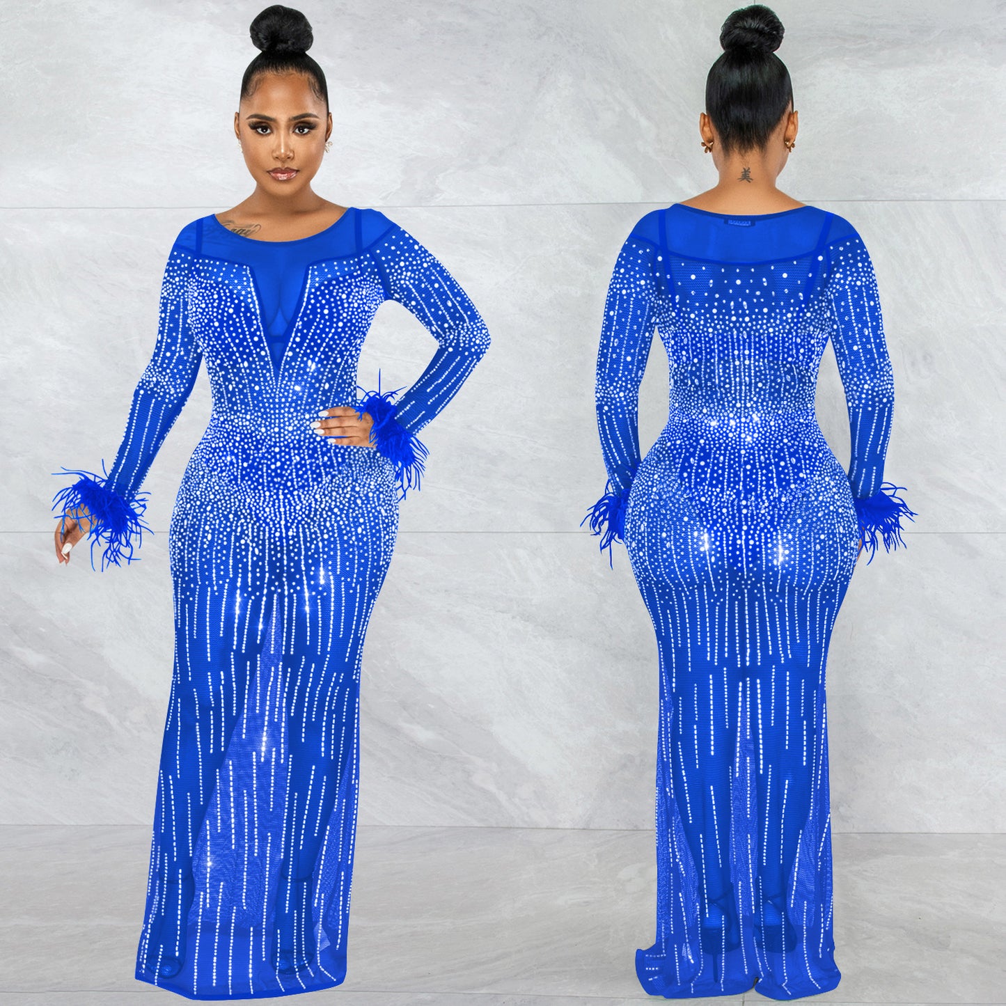 Women's Fashion Nightclub Party Hot Drilling Mesh Dresses