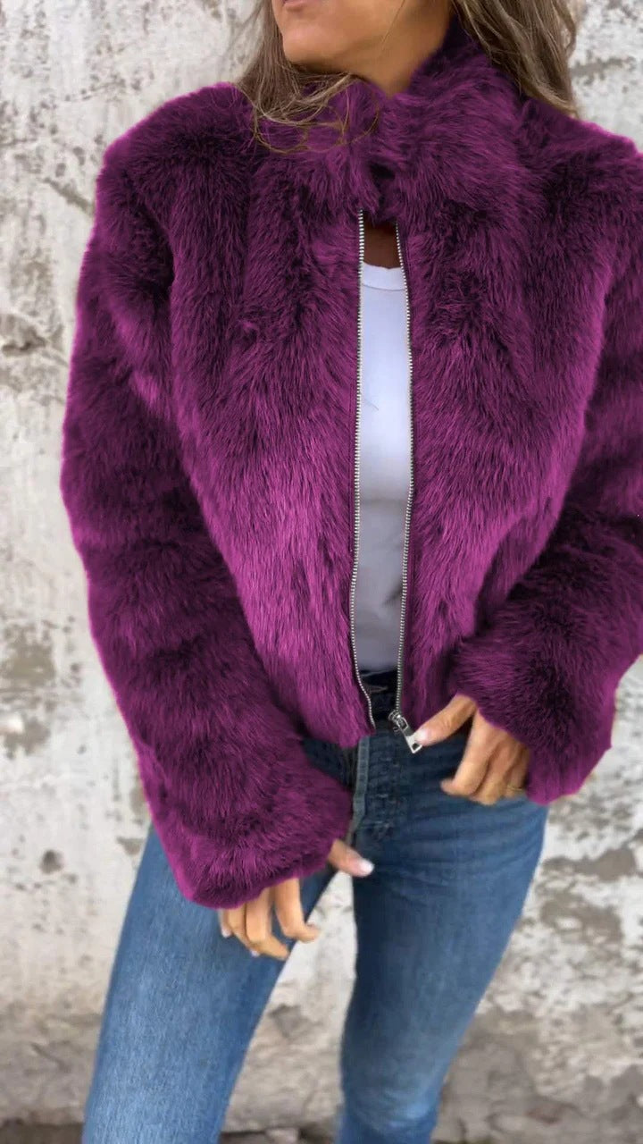 Women's Imitation Fur Turtleneck Zipper Casual Coats