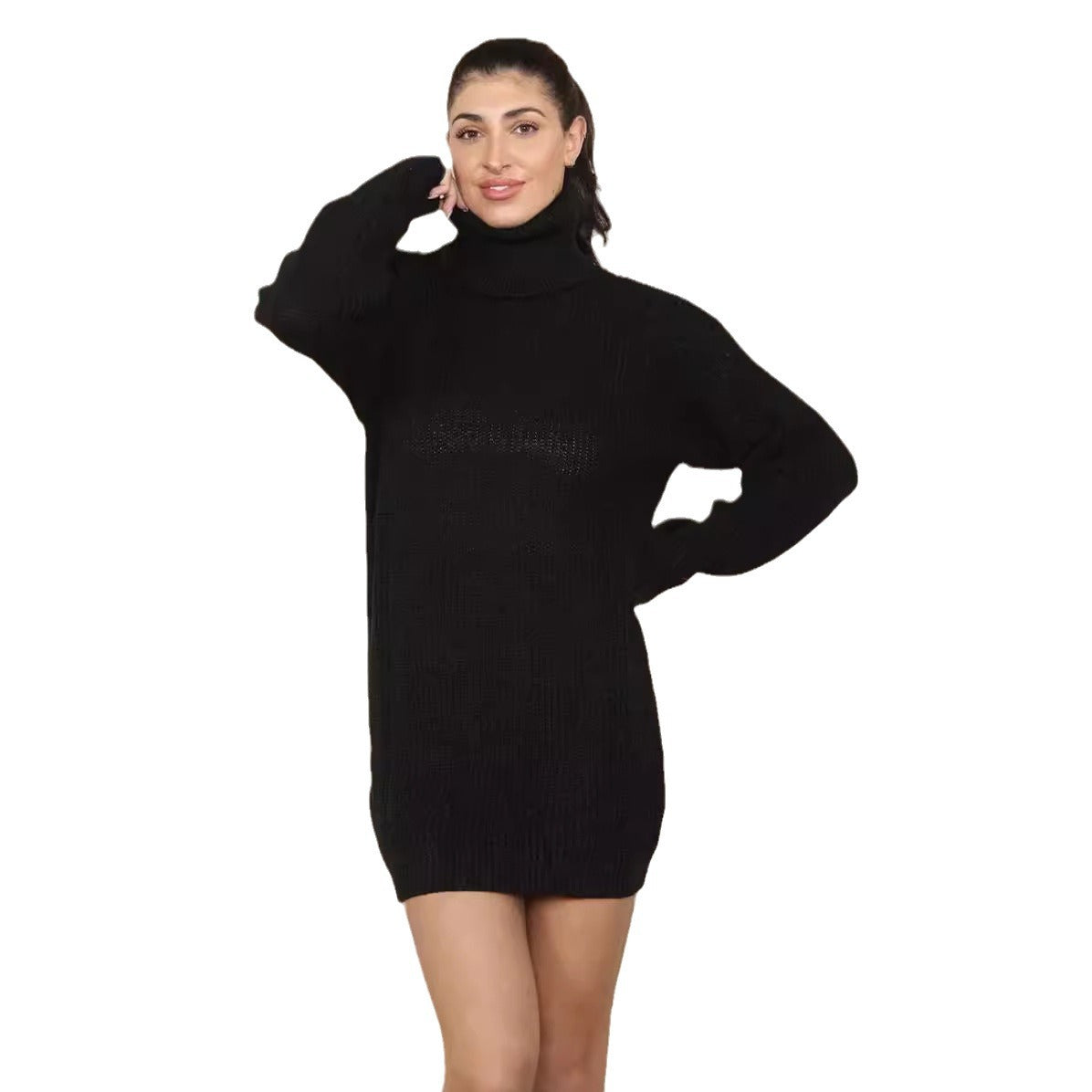 Women's Polo Collar Solid Color Loose Pullover Mid-length Women's Sweater