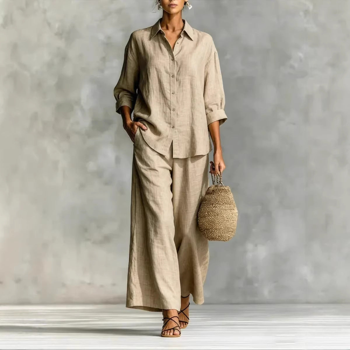 Attractive Women's Cotton Linen Wide Leg Suits
