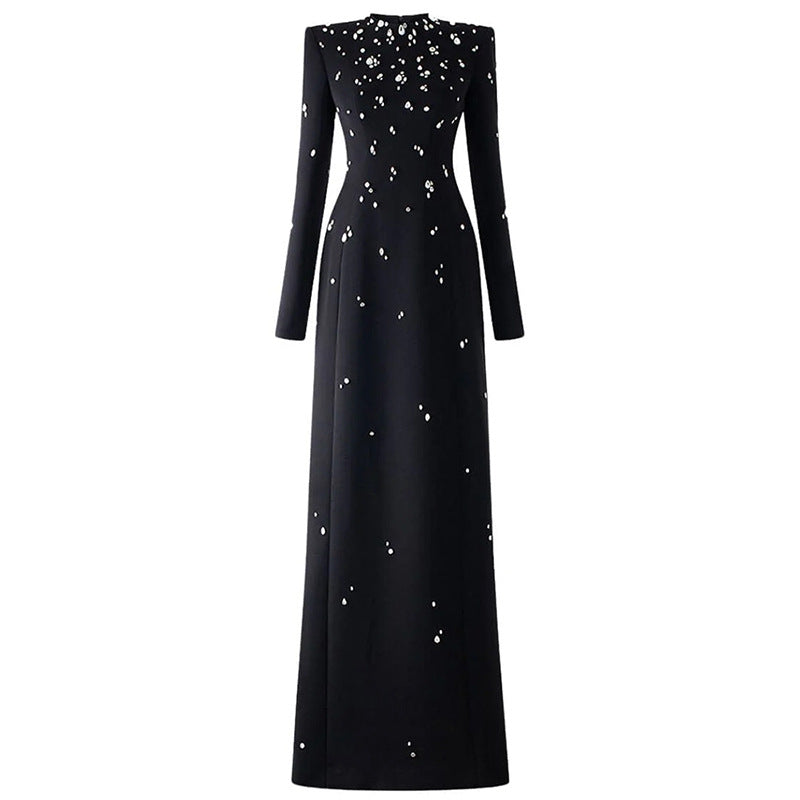Elegant Beads Rhinestones Long Sleeve Formal Dress