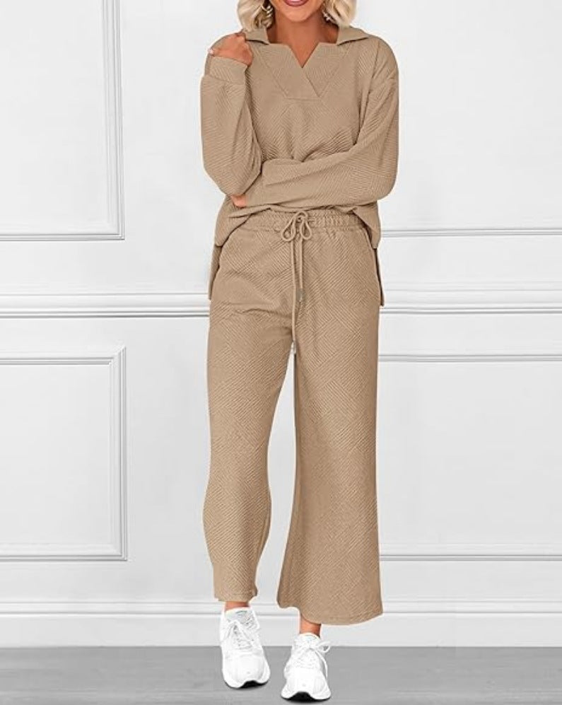 Color Texture Fashion Casual Set Autumn Suits