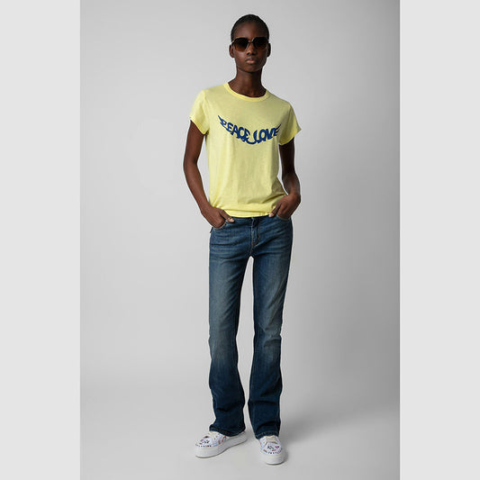 Women's French Niche Front Wings Printing Cotton Yellow White Round Blouses