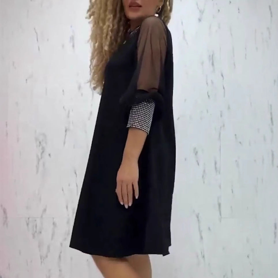Casual Women's Solid Color Diamond Long-sleeved Dress