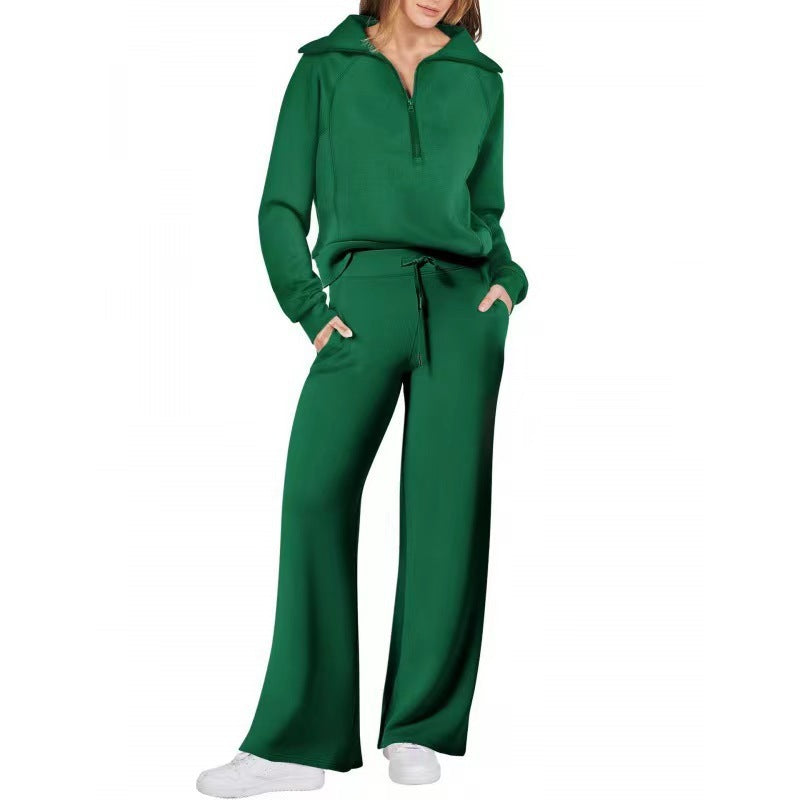 Women's Exercise Zipper Sweatshirt Wide Leg Pants