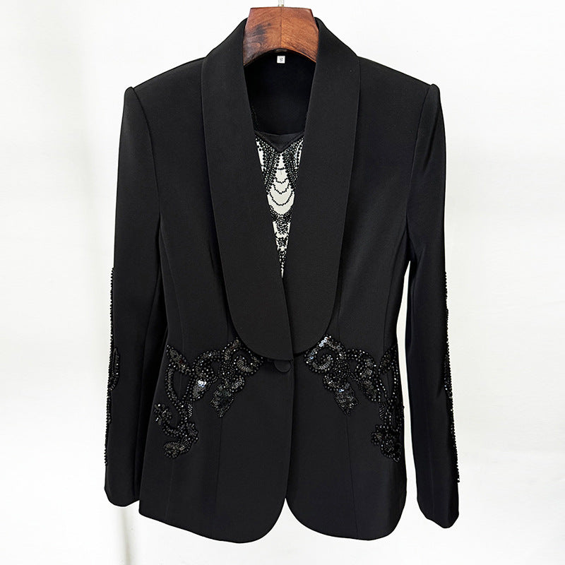 Early Spring Mesh Splicing Beads Chiffon Fashion Casual Suit