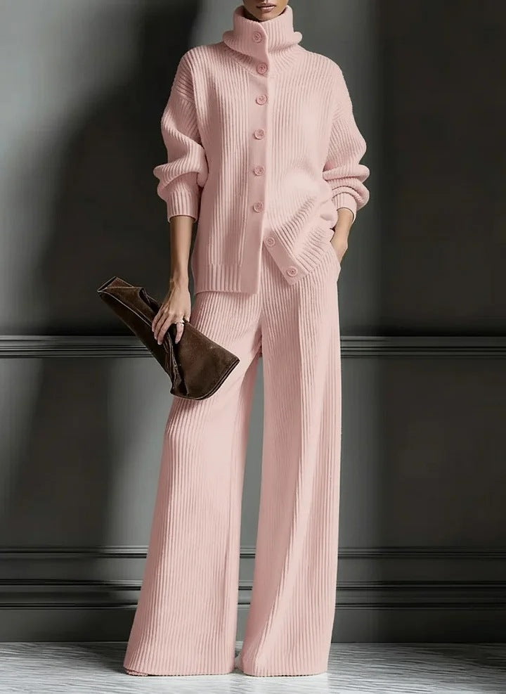 Color Long Sleeve Knitted 2 Piece Fashion Casual Suit