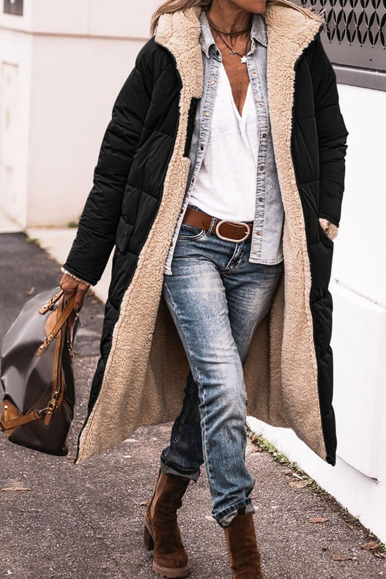 Solid Color Hooded Cotton Long Sleeve Mid-length Coats