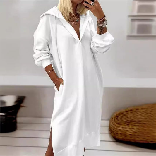 Women's Hoodie Solid Color Hem Split Hooded Dresses