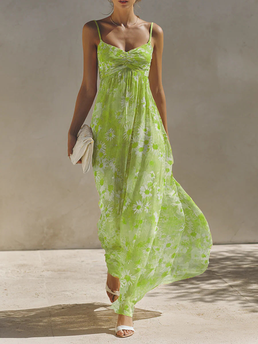 Summer Fashion Printing Slip Vacation Seaside Dress