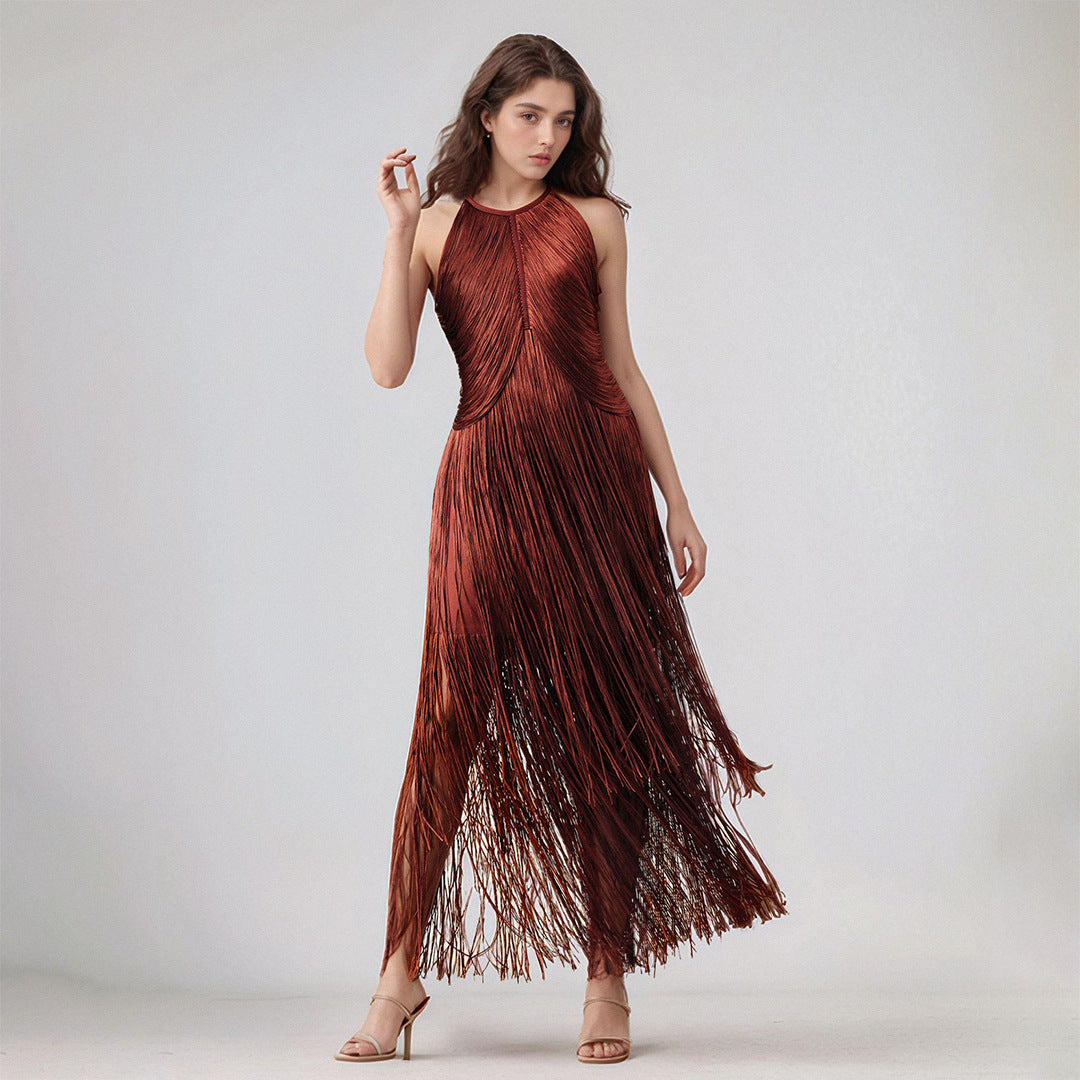Women's Design Tassel Sleeveless Waist Bandage One-piece Dress Dresses