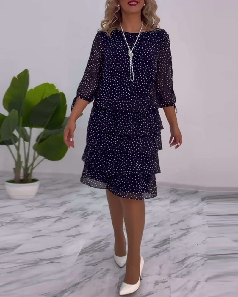 Women's Autumn Fashion Round Neck Polka Dot Dress