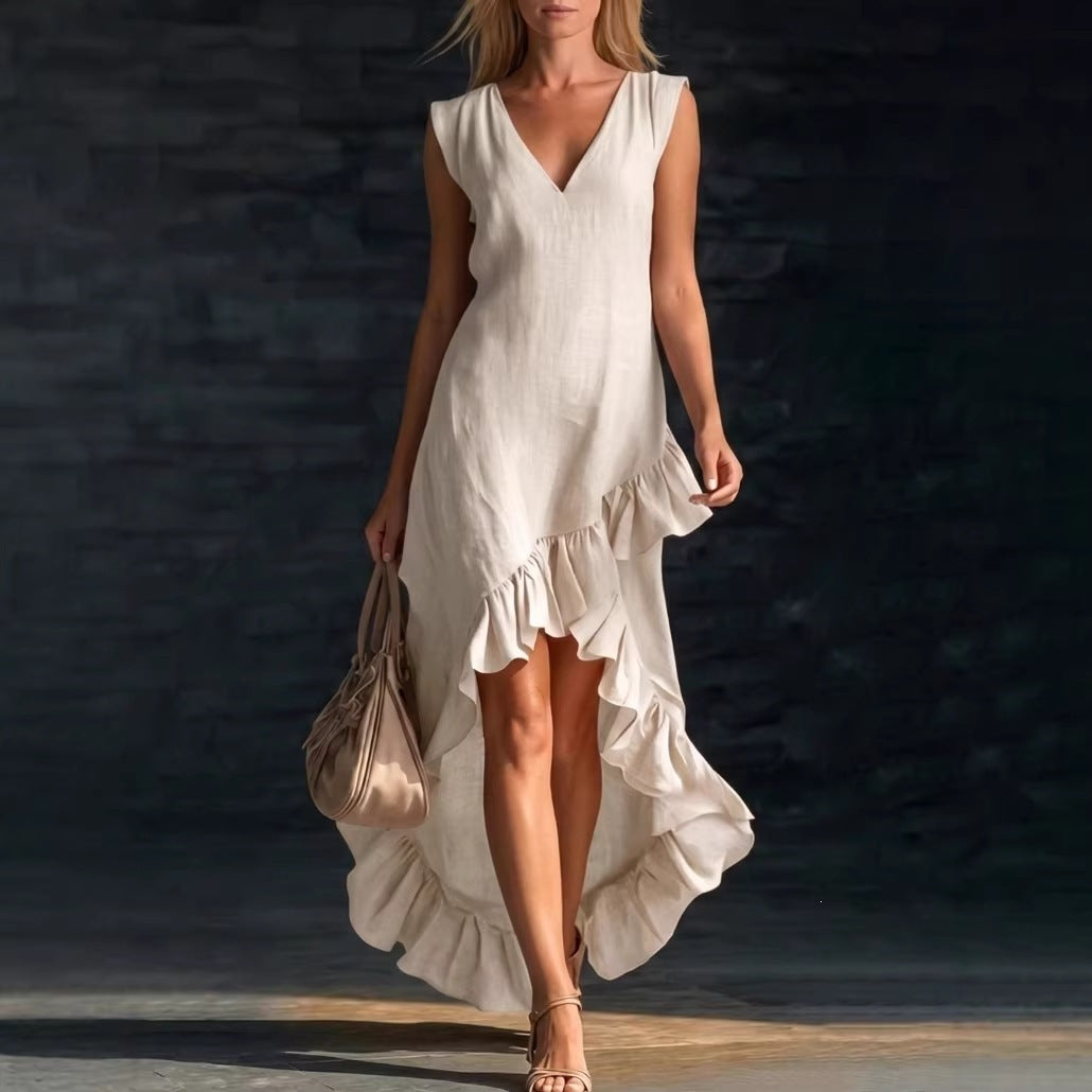 Fashion Romantic Sleeveless Flounce Hem Cotton Dress
