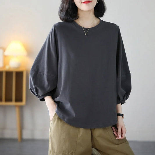 Women's Artistic Retro Lantern Sleeve T-shirt Western Blouses