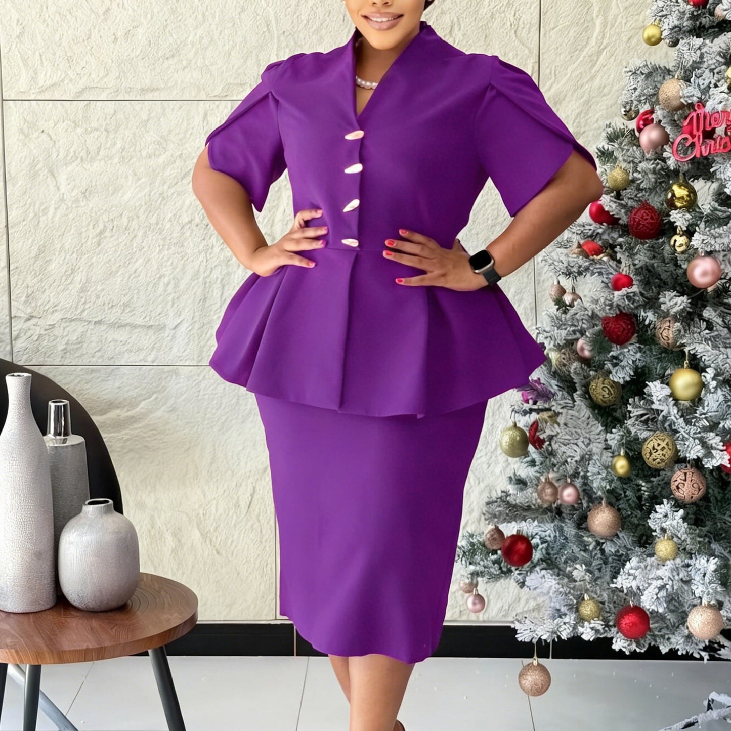 Women's Elegant Ruffles Slim Fit Hip Sleeve Dress