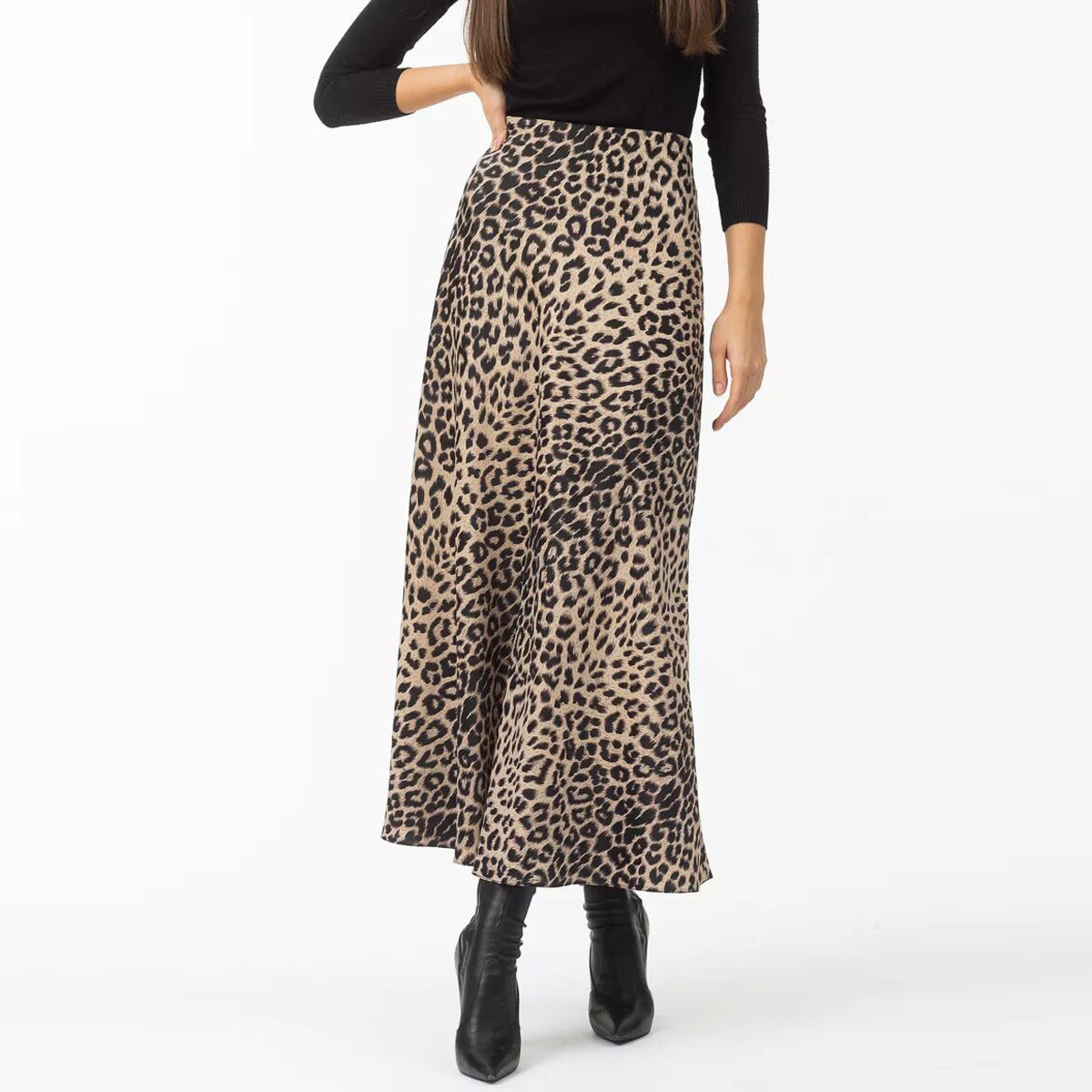 Satin Sexy Leopard Print Maxi High Skirts