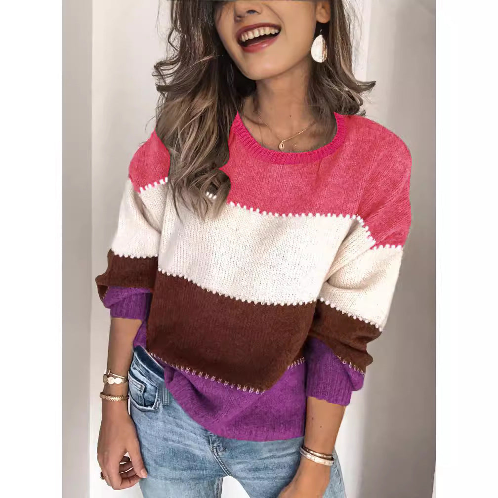 Women's Crew Neck Mid-length Loose Knitted Large Women's Sweater