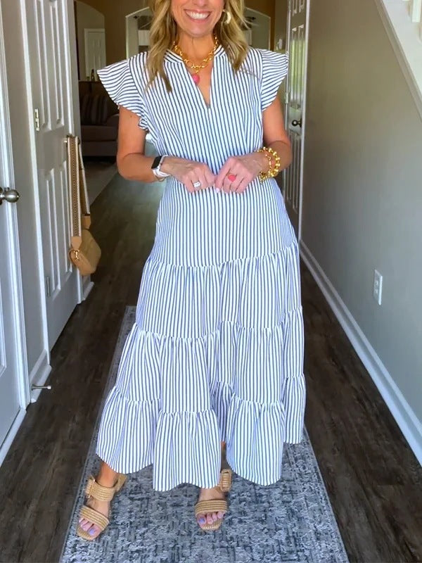 Women's Summer Temperament Striped Printed Flying Sleeves Dress