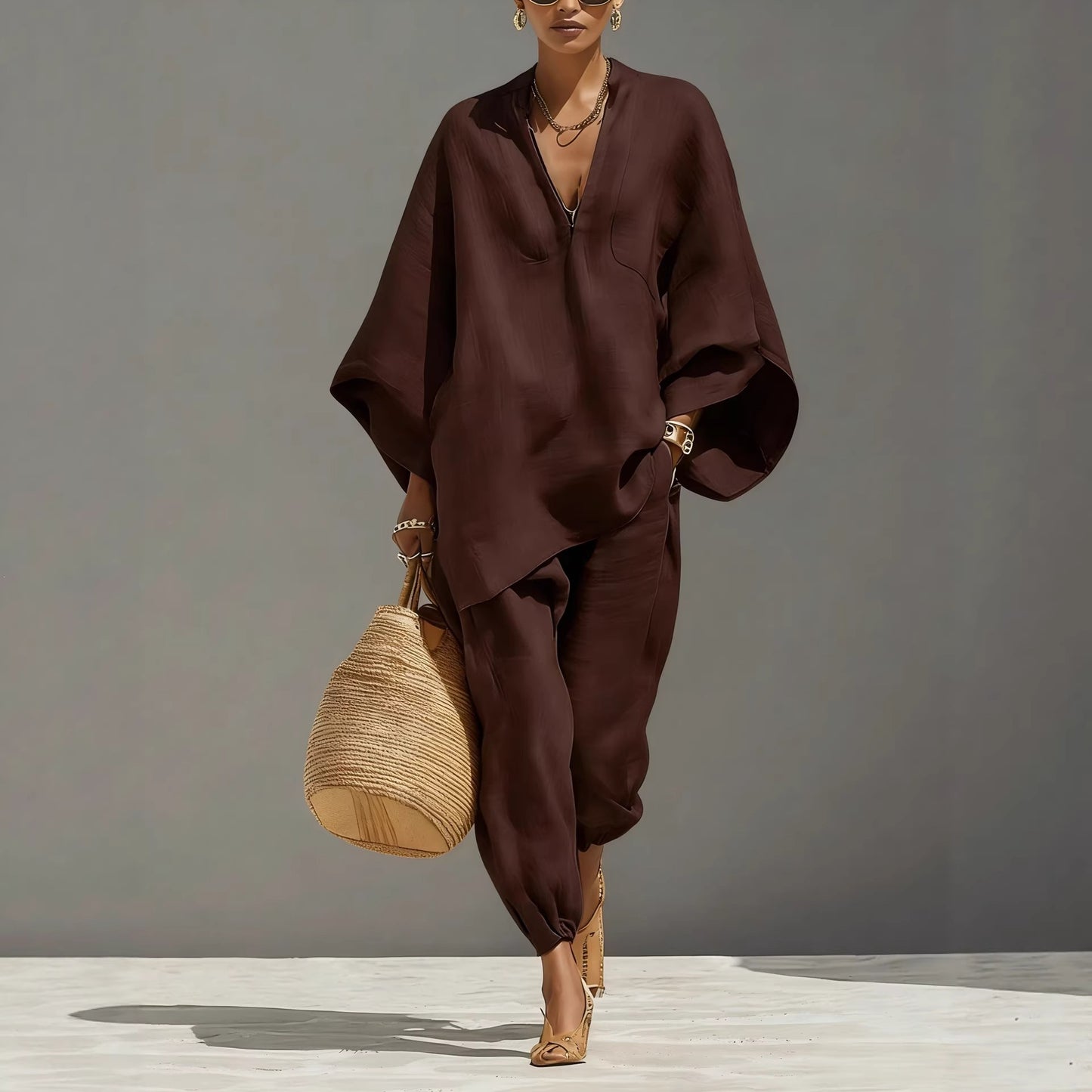 Women's Wear Style Design Batwing Sleeve Lazy Fashion Casual Suit