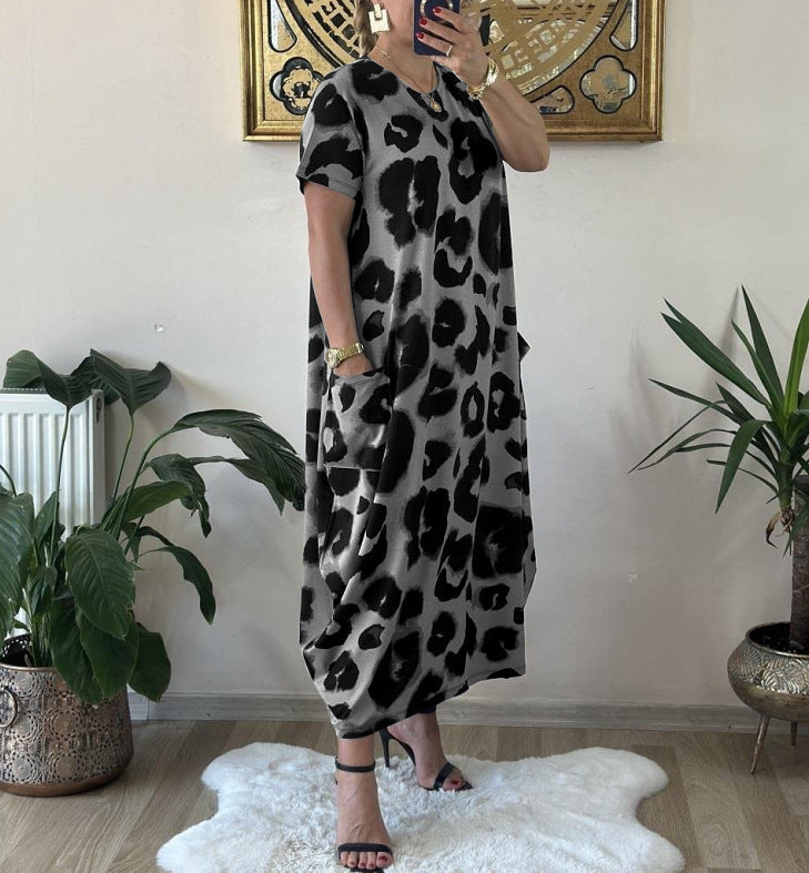 Leopard Print Pocket Casual Loose Printed Dress