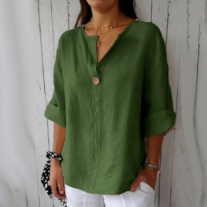 Women's Summer Loose T-shirt Cotton Linen Button Blouses