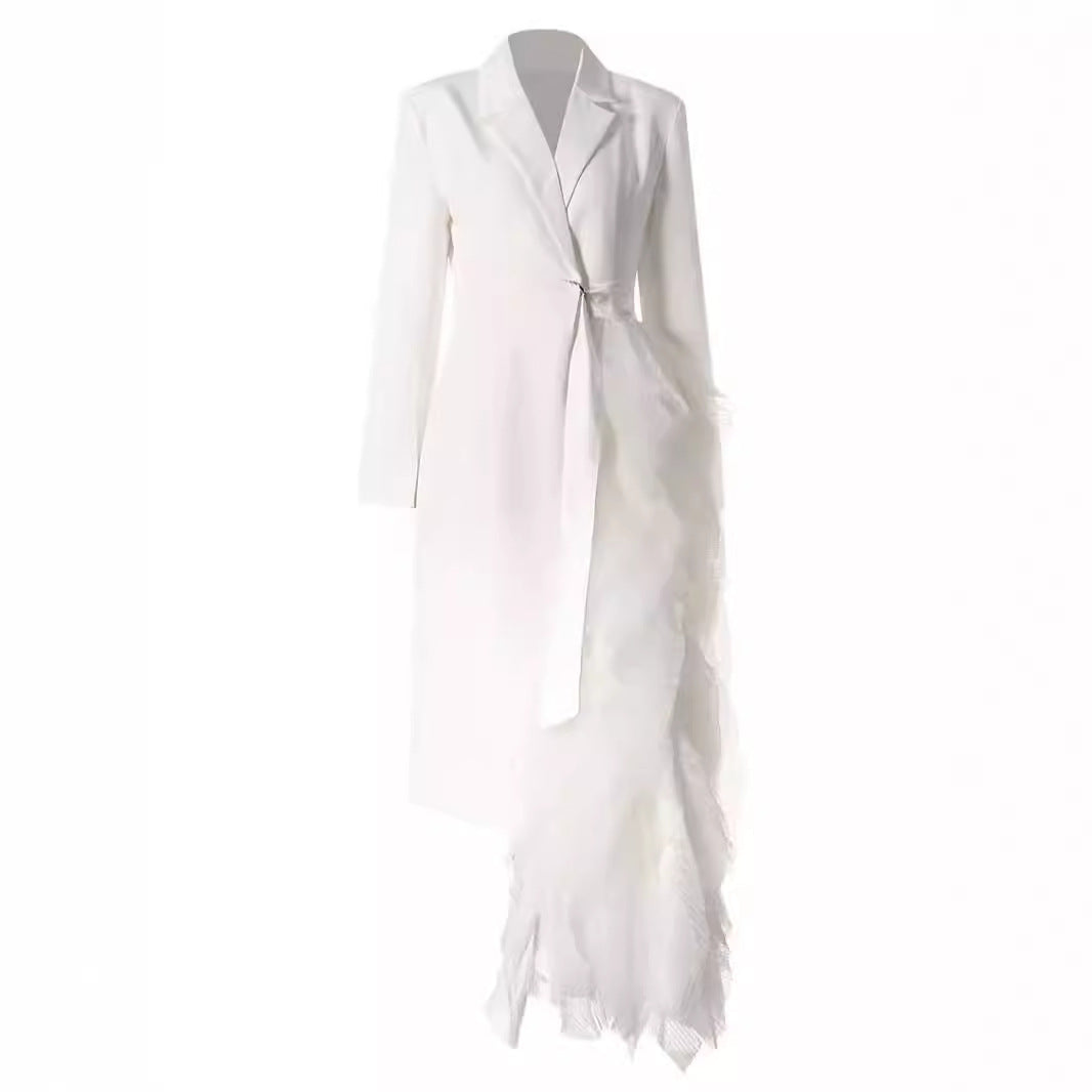 Asymmetric Business Dress Autumn Stitching Mesh Dresses