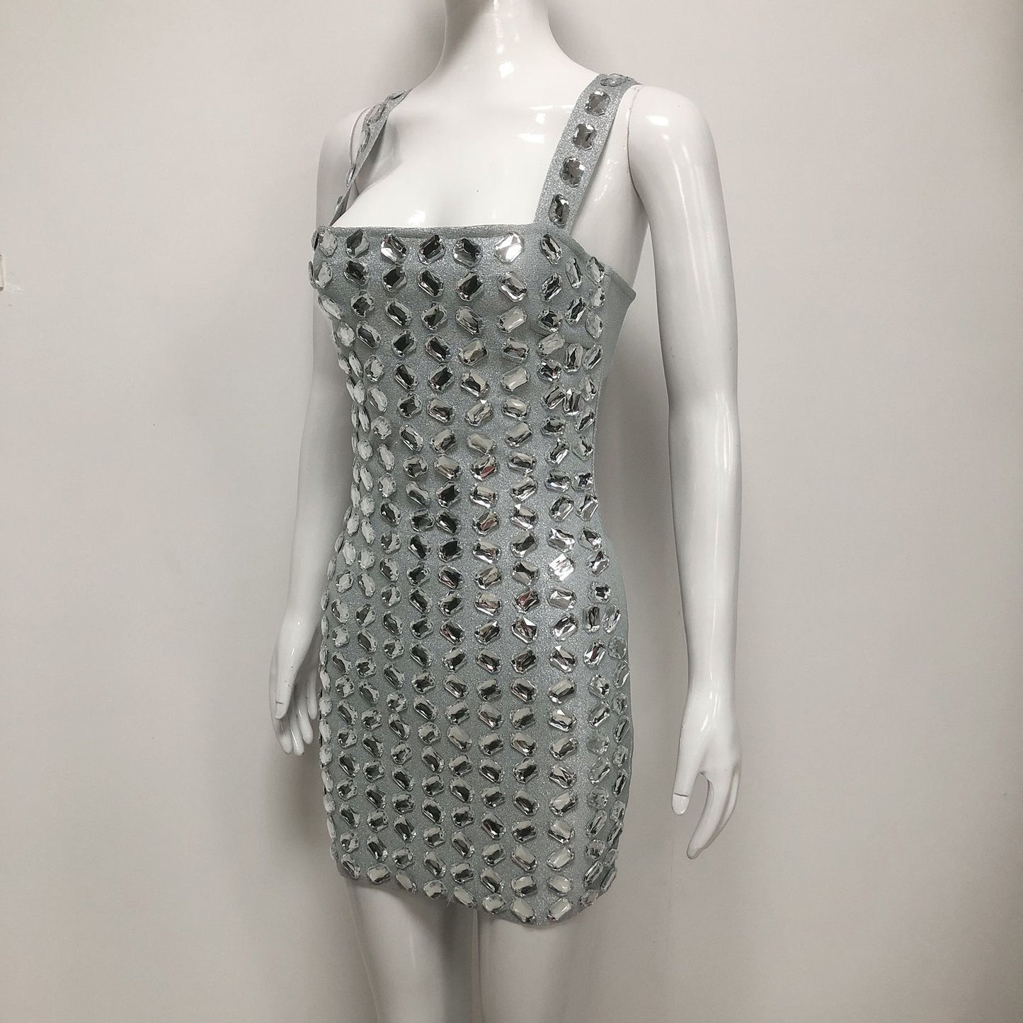 Women's Winter Solid Color Rhinestone Sexy Spaghetti Dresses