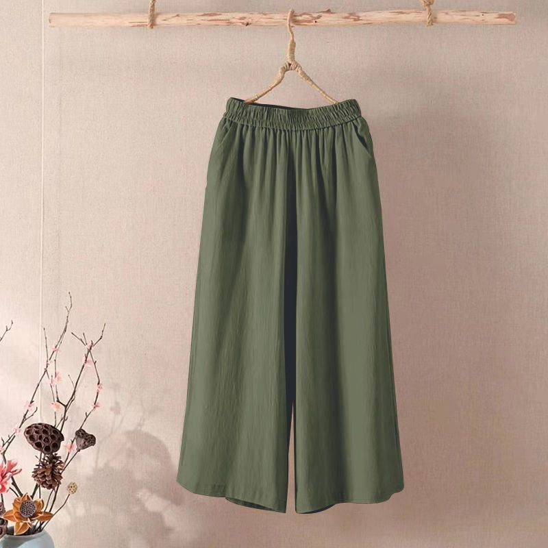 Women's Leg Solid Color Loose Waist Cropped Flab Pants